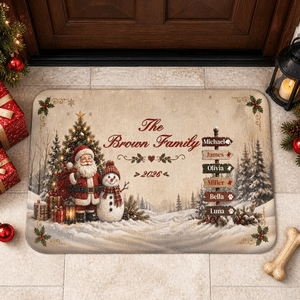 Personalized Santa Snow Scene Anti-Slip Doormat with Text Year and Name Home Decor Christmas Housewarming Gift for Family Parent