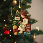 Personalized 2D Crochet Girl Yarn Wooden Acrylic Christmas Tree Ornament with Name Home Decor Christmas Gift for Crochet Lovers