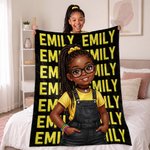 Manta suave personalizada con diseño de dibujos animados en 3D de una niña y un niño negros, con nombre; decoración para el hogar y regalo de cumpleaños para niños y adolescentes negros