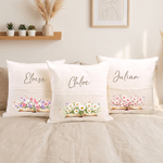 Personalized Retro Watercolor Birth Flower Book Pattern Soft Cozy Throw Pillow Cover with Name and Book Pocket Christmas Gift for Reading Enthusiast