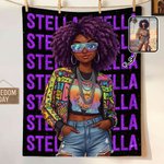 Manta suave personalizada con diseño de dibujos animados en 3D de una niña y un niño negros, con nombre; decoración para el hogar y regalo de cumpleaños para niños y adolescentes negros