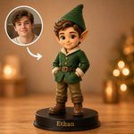 Figurine personnalisée de Noël représentant le Père Noël et un lutin, imprimée en 3D à partir d'une photo, avec inscription et socle en bois – Décoration festive et cadeau de Noël pour la famille et l