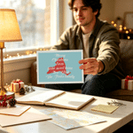 Personalized Long Distance US State Double-Sided Greeting Card with Family Name Housewarming Christmas Gift for Family Friends