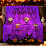 Personalized One Spooky Grandma 1-5 Halloween Cartoon Characters Soft Throw Blanket with Name Daily Use Home Decor Halloween Gift for Grandma