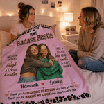 Personalized Badass Bestie Photo Design Soft Throw Blanket with Name and Title Bedroom Decor Birthday Gift for Friends