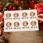 Personalized Christmas Theme 3D-Effect Artwork Cartoon Sitting Character Photo Stickers with Name Gift Decor Christmas Holiday Gift for Friends