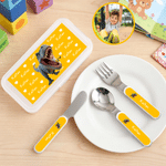 Personalized Cartoon Dinosaur Kid Character Photo Fork Spoon Knife 3 Pcs Cutlery Set with Name and Case Back to School Birthday Gift for Boys Girls