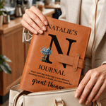 Personalized Great Things Birth Flower Initial PU Leather A5 Notebook Cover with Name Daily Travel Use Birthday Christmas Gift for Women Friends