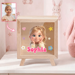 Personalized 3D-Style Art Cartoon Kid Photo Wooden Piggy Bank Money Box with Name and Clear Window Desk Decor Birthday Gift for Kids