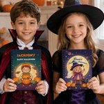 Personalized Halloween Pumpkin Witch Cartoon Character A5 Spiral Notebook with Name Daily Use Halloween Gift for Kids