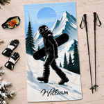 Personalised Ski Silhouette Quick-Drying Microfiber Sports Towel with Name Outdoor Activity Use Ski Trip Birthday Gift for Ski Lovers