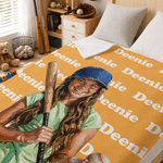 Personalized Oil Painting Style Photo Baseball Theme Soft Throw Blanket with Name and Text Home Decor Birthday Game Day Gift for Baseball Players