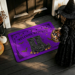 Gepersonaliseerde veelkleurige heksenlaarzen met vleermuizen – Halloween-thema – antislip deurmat met tekst – woondecoratie – Halloween-cadeau voor familie en vrienden