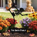 Personalized Spooky Season Skull Skeleton Garden Sign Yard Stake with Text Festival Outdoor Decor Halloween Party Gift for Family Friend