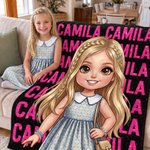 Manta suave personalizada con diseño de dibujos animados en 3D de una niña y un niño negros, con nombre; decoración para el hogar y regalo de cumpleaños para niños y adolescentes negros