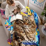 Coperta morbida personalizzata, con foto di animale in stile graffiti a olio e nome - Regalo di compleanno per amanti di animali e famiglie