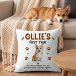 Personalized Watercolor Pet Photo Paw Print Cozy Throw Pillow Cover with Name and Text Home Decor Birthday Christmas Gift for Pet Owners Pet Lovers