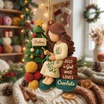 Personalized 2D Crochet Girl Yarn Wooden Acrylic Christmas Tree Ornament with Name Home Decor Christmas Gift for Crochet Lovers