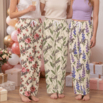 Pantalones de pijama de felpa suave personalizados con la flor del mes de nacimiento, bolsillo con el nombre y cordón ajustable; para uso diario, regalo de cumpleaños para familiares y amigos