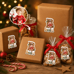 Personalized Christmas Theme 3D-Effect Artwork Cartoon Sitting Character Photo Stickers with Name Gift Decor Christmas Holiday Gift for Friends