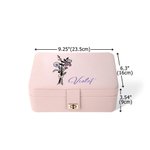 Personalized Birth Flower Bouquet Multi-Compartment Jewellery Box with LED Makeup Mirror Travel Essential Birthday Gift for Women