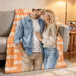 Personalized Oil Painting Style Couple Photo Soft Throw Blanket with Name Anniversary Birthday Gift for Couple Girlfriend Boyfriend