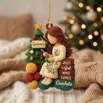 Personalized 2D Crochet Girl Yarn Wooden Acrylic Christmas Tree Ornament with Name Home Decor Christmas Gift for Crochet Lovers
