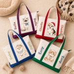 Personalized Cute Cartoon Pet Photo Multicolour Canvas Tote Bag with Name Daily Use New Puppy Birthday Gift for Pet Owner Parent Lover