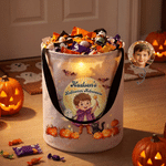 Personalized Pumpkin Ghost Bat Cartoon Character Photo LED Light Bucket Bag with Name Halloween Trick or Treat Gift for Children