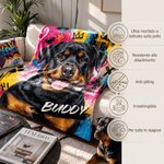 Coperta morbida personalizzata, con foto di animale in stile graffiti a olio e nome - Regalo di compleanno per amanti di animali e famiglie