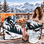 Personalised Ski Silhouette Quick-Drying Microfiber Sports Towel with Name Outdoor Activity Use Ski Trip Birthday Gift for Ski Lovers