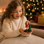 Figurine personnalisée de Noël représentant le Père Noël et un lutin, imprimée en 3D à partir d'une photo, avec inscription et socle en bois – Décoration festive et cadeau de Noël pour la famille et l