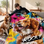 Coperta morbida personalizzata, con foto di animale in stile graffiti a olio e nome - Regalo di compleanno per amanti di animali e famiglie
