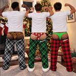 Personalised Funny Christmas Plaid Underwear Print Pyjama Bottoms with Name Holiday Party Christmas Gift for Family Couple