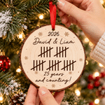 Personalized Tally Mark Anniversary Counting Wooden Ornament with Name and Year Christmas Gift for Couple Wife Husband