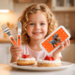Personalized Cartoon Dinosaur Kid Character Photo Fork Spoon Knife 3 Pcs Cutlery Set with Name and Case Back to School Birthday Gift for Boys Girls