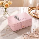 Personalized Birth Flower Bouquet Multi-Compartment Jewellery Box with LED Makeup Mirror Travel Essential Birthday Gift for Women