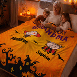 Personalized One Spooky Grandma 1-5 Halloween Cartoon Characters Soft Throw Blanket with Name Daily Use Home Decor Halloween Gift for Grandma