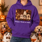 Personalized Halloween Log Cabin Pet Spooky Ghost Pattern 100% Cotton Kid Adult T-shirt Sweatshirt Hoodie with Photo Name Party Gift for Family