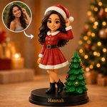 Figurine personnalisée de Noël représentant le Père Noël et un lutin, imprimée en 3D à partir d'une photo, avec inscription et socle en bois – Décoration festive et cadeau de Noël pour la famille et l