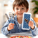 Personalized Cartoon Dinosaur Kid Character Photo Fork Spoon Knife 3 Pcs Cutlery Set with Name and Case Back to School Birthday Gift for Boys Girls