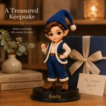 Figurine personnalisée de Noël représentant le Père Noël et un lutin, imprimée en 3D à partir d'une photo, avec inscription et socle en bois – Décoration festive et cadeau de Noël pour la famille et l
