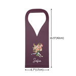 Sac de protection en cuir PU personnalisé, orné d'un bouquet de fleurs de naissance peint à l'aquarelle et portant un prénom – Cadeau de Noël ou d'anniversaire pour les amateurs de vin