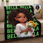 Manta suave personalizada con diseño de dibujos animados en 3D de una niña y un niño negros, con nombre; decoración para el hogar y regalo de cumpleaños para niños y adolescentes negros