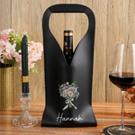 Sac de protection en cuir PU personnalisé, orné d'un bouquet de fleurs de naissance peint à l'aquarelle et portant un prénom – Cadeau de Noël ou d'anniversaire pour les amateurs de vin