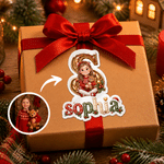 Personalized Christmas Theme 3D-Effect Artwork Cartoon Sitting Character Photo Stickers with Name Gift Decor Christmas Holiday Gift for Friends