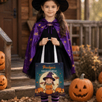 Gepersonaliseerde Halloween-thema fotodraagtas met pompoen, spook, vleermuis en stripfiguur, voorzien van naam – Halloween-cadeau voor kinderen