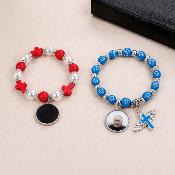 Personalized Heat-Activated Hidden Photo Beads Bracelet with Cross Religious Daily Wear Memorable Birthday Gift for Faith Believers