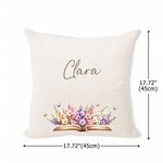 Personalized Retro Watercolor Birth Flower Book Pattern Soft Cozy Throw Pillow Cover with Name and Book Pocket Christmas Gift for Reading Enthusiast