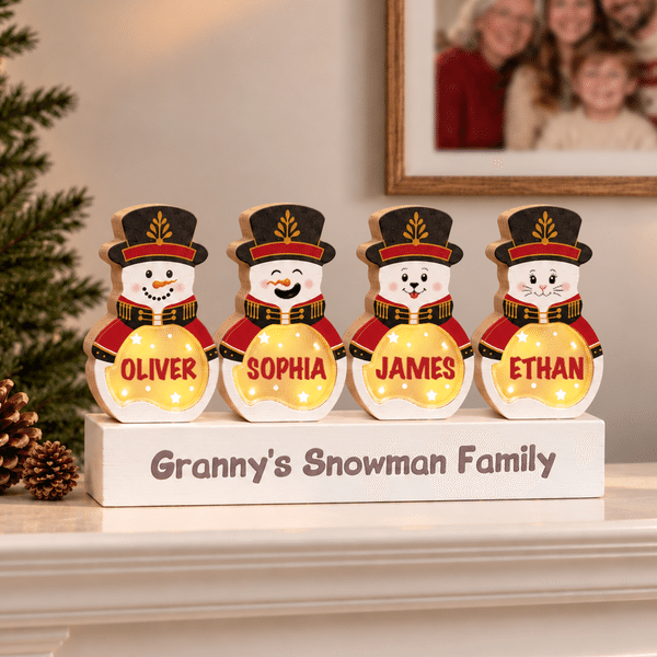 Personalised Nutcracker Snowman LED Light Wooden Christmas Ornament with Name Christmas Tree Stocking Decor Winter Holiday Party Gift for Family Kids